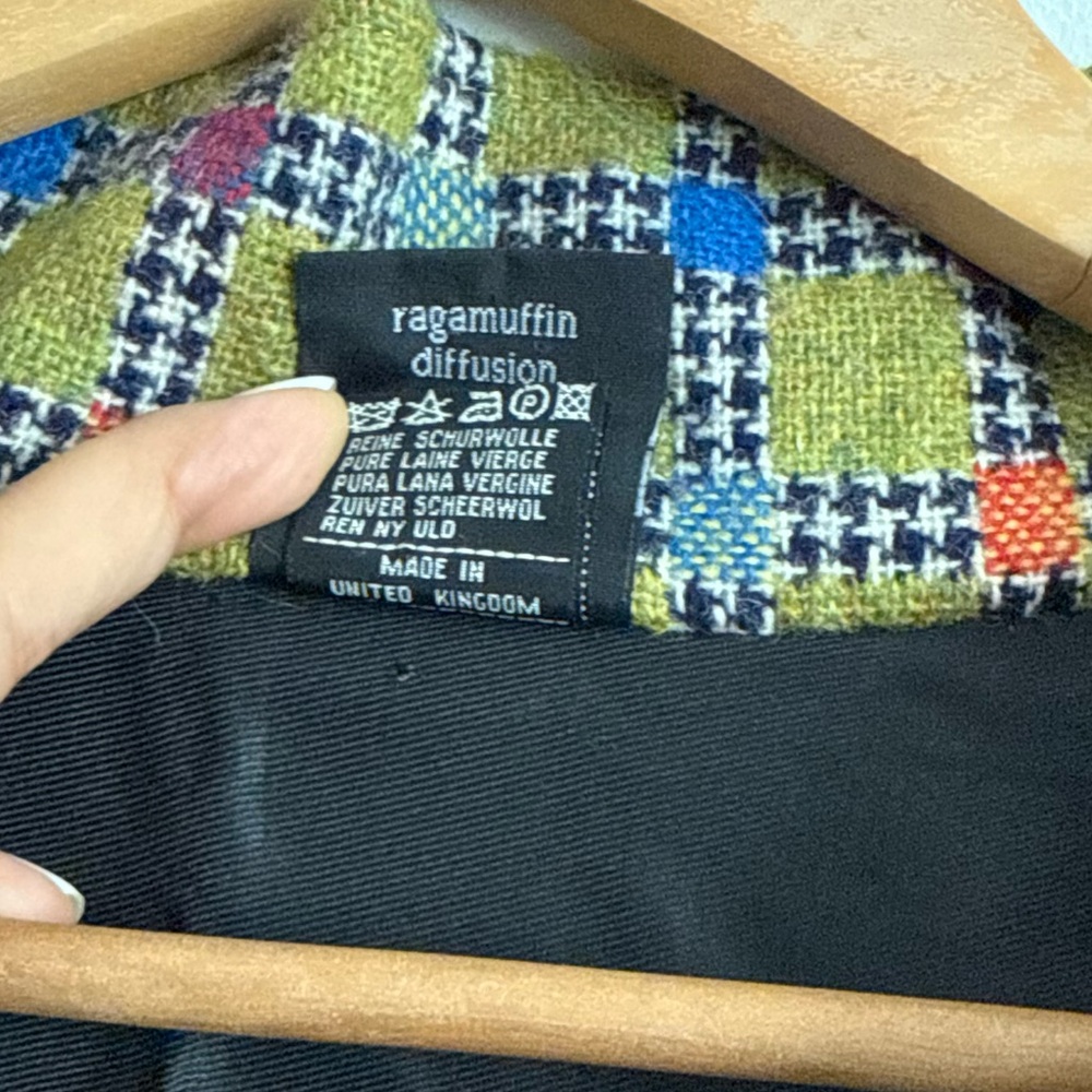 Ragamuffin Diffusion Wool Jacket Made in Scotland Green Plaid Artsy Button Front - Picture 5 of 7